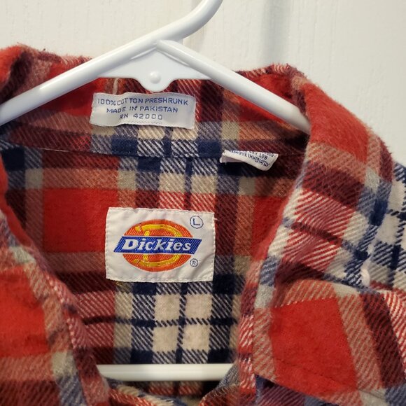 VintageDickies Red & Blue Plaid Flannel Shirt | 100% Cotton Lumberjack Style | L - Picture 5 of 6